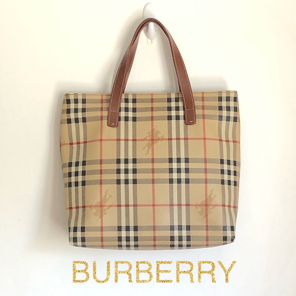 Authenticated BURBERRY London Haymarket Check Medium Leather Top Handle Tote COA